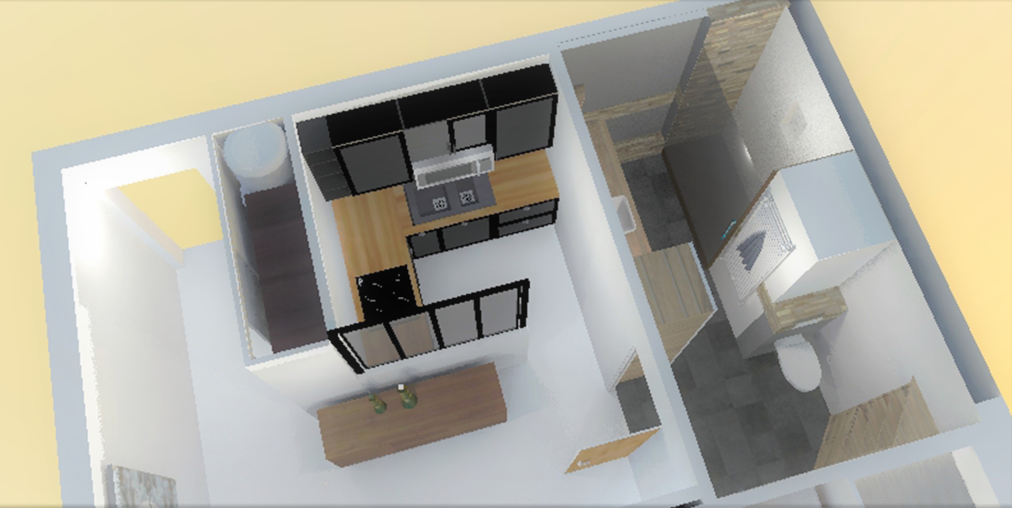 vue 3d dessus appartement